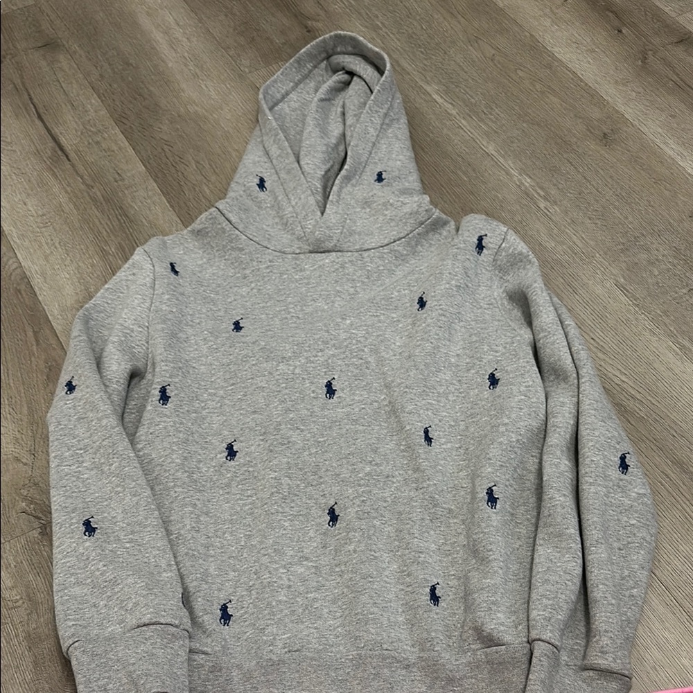 Gray Hoodie with Blue Pony Embroidery